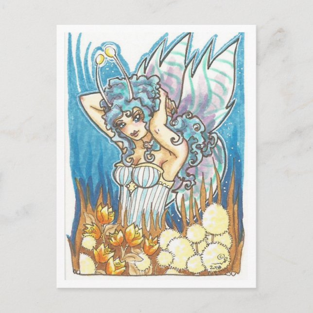 Gold Garden blue Fairy fantasy Art Print Postcard (Front)