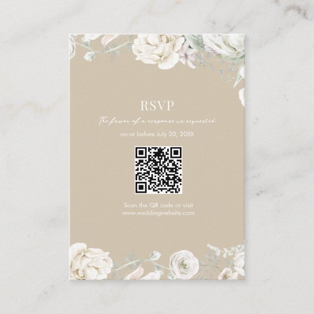 Gold Garden Floral QR Code Wedding RSVP  Enclosure Card (Front)
