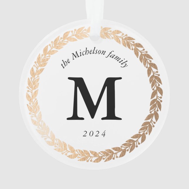 Gold Garland Elegant Photo and Monogram White Ornament (Back)