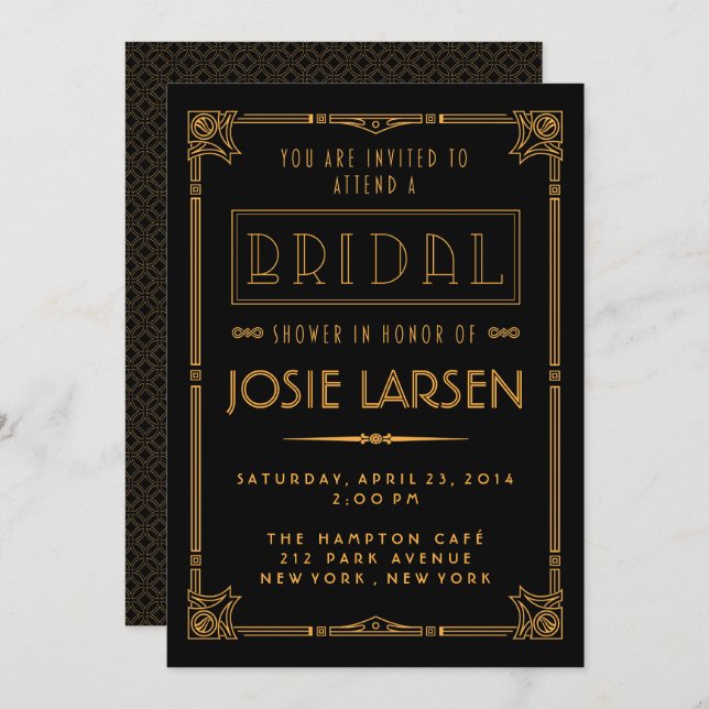 Gold Gatsby Art Deco Bridal Shower Invitations (Front/Back)