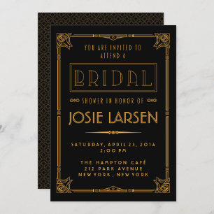 Gold Gatsby Art Deco Bridal Shower Invitations
