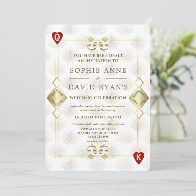 Gold Gatsby Casino Royale Vegas Poker Wedding  Invitation (Standing Front)