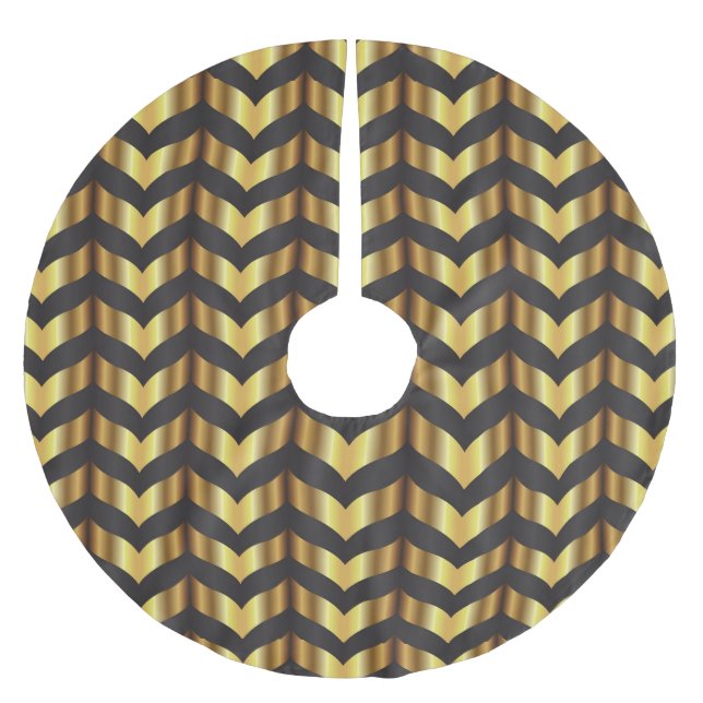 gold gatsby chevron xmas christmas tree skirt (Front)