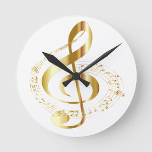 Gold Gclef On White Wall Clock