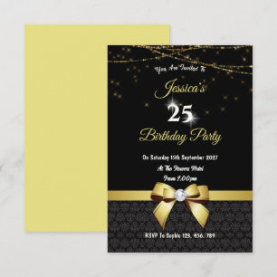 Gold Gem Bow & Lights Birthday Invitation