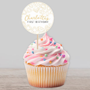 Gold Gem First Birthday – Custom Party Stickers