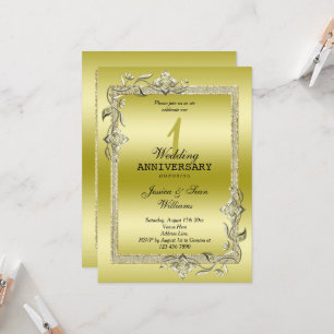 Gold Gem & Glitter 1st Wedding Anniversary Invitation