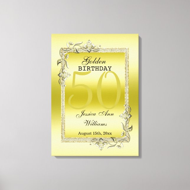 Gold Gem & Glitter 50th Golden Birthday Canvas Print (Front)