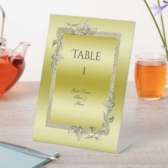 Gold Gem & Glitter 50th Golden Birthday Party Pedestal Sign (In SItu)