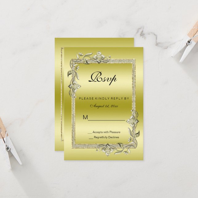 Gold Gem & Glitter 50th Golden Birthday Party RSVP (Front/Back In Situ)