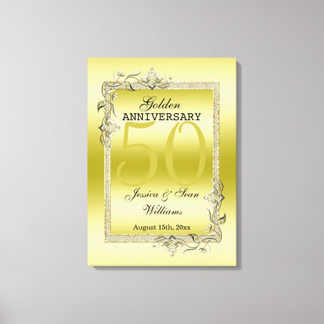 Gold Gem & Glitter 50th Golden Wedding Anniversary Canvas Print (Front)
