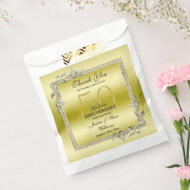 Gold Gem & Glitter 50th Golden Wedding Anniversary Favour Bags (Sealed)