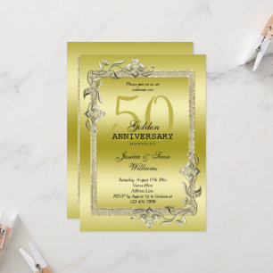 Gold Gem & Glitter 50th Golden Wedding Anniversary Invitation