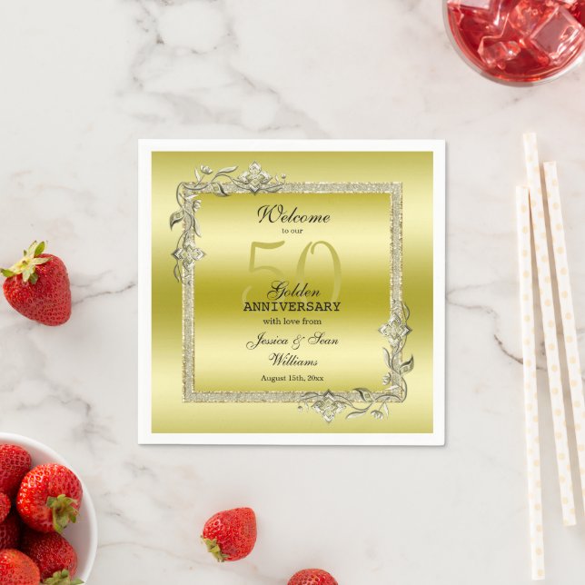 Gold Gem & Glitter 50th Golden Wedding Anniversary Napkin (Insitu)