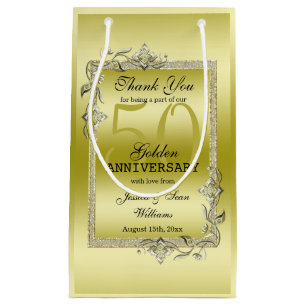 Gold Gem & Glitter 50th Golden Wedding Anniversary Small Gift Bag