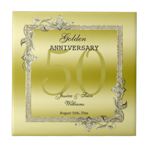 Gold Gem & Glitter 50th Golden Wedding Anniversary Tile