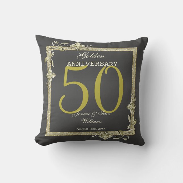 Gold Gem & Glitter 50th Golden Wedding  Cushion (Front)