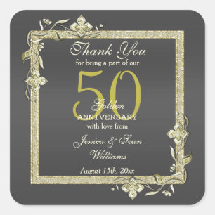 Gold Gem & Glitter 50th Golden Wedding  Square Sticker
