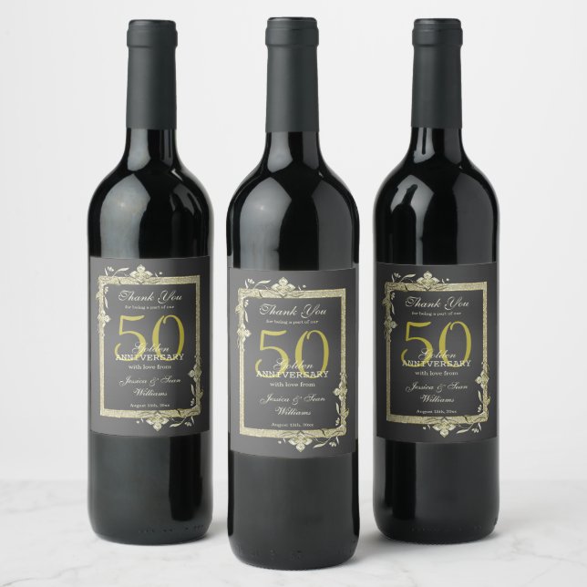 Gold Gem & Glitter 50th Golden Wedding  Wine Label (Bottles)