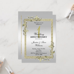 Gold Gem, Glitter & Silver 1st Wedding   Invitation