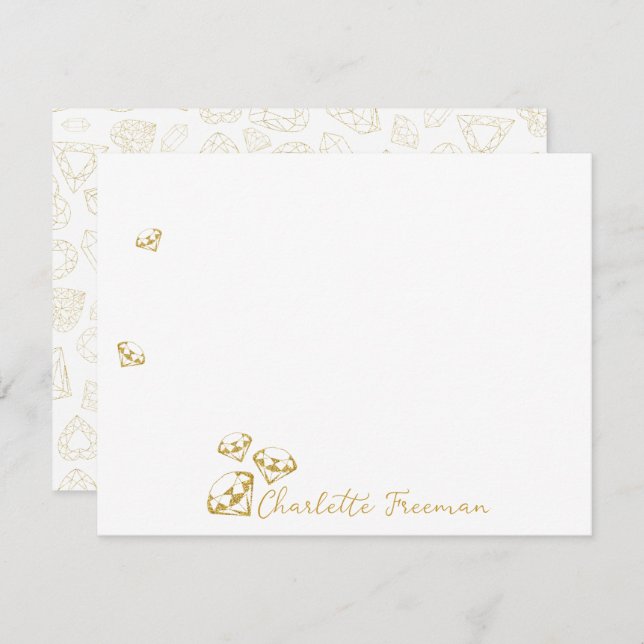 Gold Gem Personalised Script Note Cards (Front/Back)
