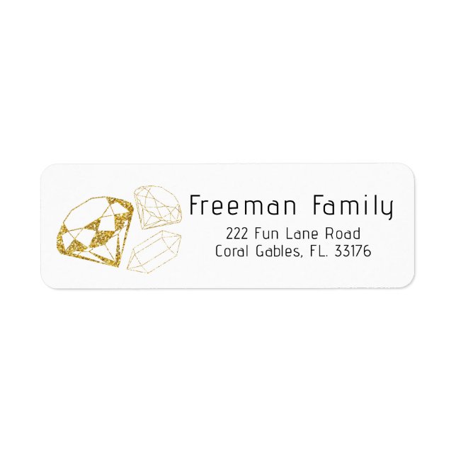 Gold Gem Return Address Label for Birthday Mail (Front)