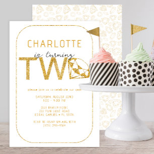 Gold Gem Sparkle 2nd Birthday Party Invitation