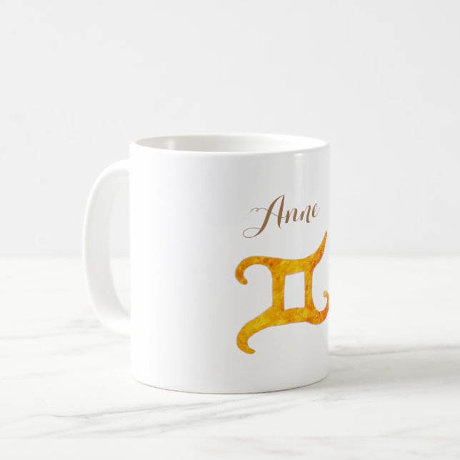 Gold Gemini Astrology Sign Coffee Mug (Front Left)