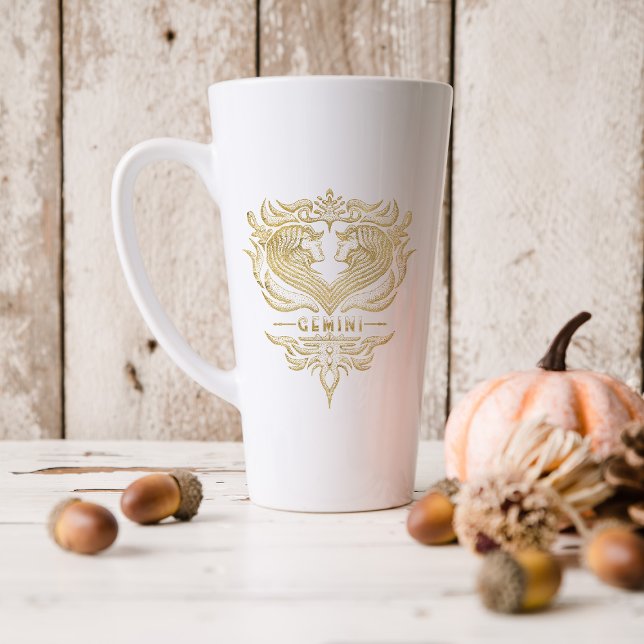 Gold Gemini Astrology Zodiac Sign | Monogram Latte Mug (Creator Uploaded)