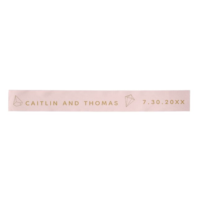 Gold Gemstone Blush Pink Custom Wedding Satin Ribbon (Front)