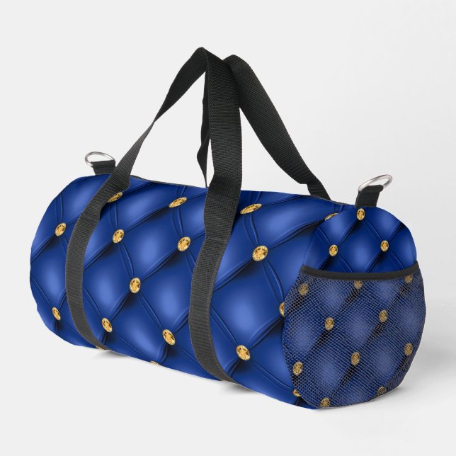 Gold Gemstone Tufted Blue Duffle Bag (Right Corner)