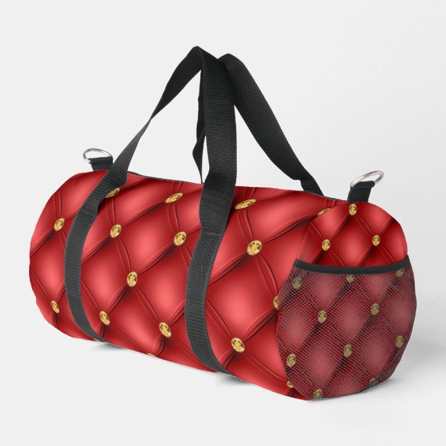 Gold Gemstone Tufted Red Duffle Bag (Right Corner)
