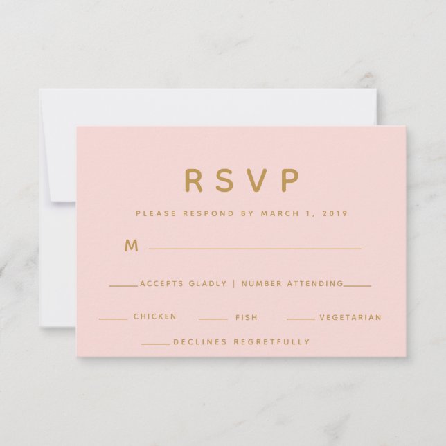 Gold Gemstones Pink Food Choice RSVP Response Card (Front)