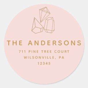 Gold Gemstones Pink Round Return Address Labels