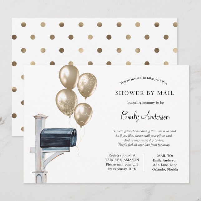 Gold Gender Neutral Baby Shower by Mail Invitation (Front/Back)