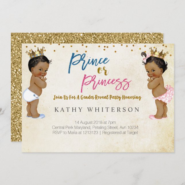 Gold gender reveal Invitation (Front/Back)