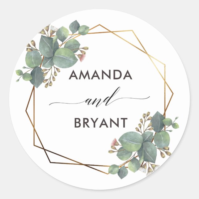 Gold Geo Frame Eucalyptus Classic Round Sticker (Front)
