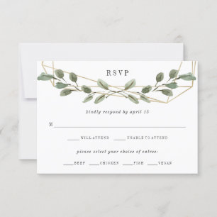 Gold Geometric and Greenery   Wedding Meal Choice RSVP Card