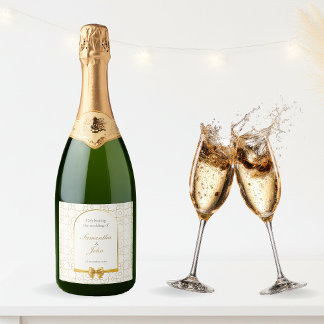 Gold Geometric Arch Wedding Sparkling Wine Labels