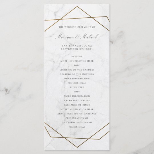 Gold Geometric Art Deco Marble Wedding Program Programme Zazzle