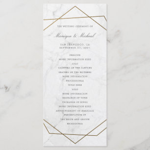 Gold Geometric Art Deco Marble Wedding Program Programme