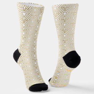 Gold geometric Art Deco pattern on white Socks