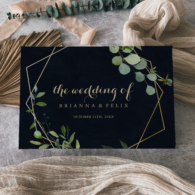 Gold Geometric Blue Green Calligraphy Wedding  Guest Book (Creator Uploaded)