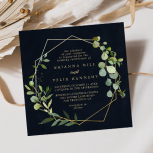Gold Geometric Blue Green Diamond Wedding  Invitation