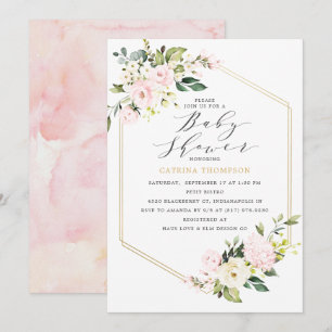 Gold Geometric Blush Floral Baby Shower Invitation