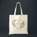 Gold Geometric Blush Floral Custom Bridal Party Tote Bag<br><div class="desc">This tote bag features hand painted a gold geometric heart frame adorned with watercolor blush florals & lush greenery foliage,  and can be personalised with your custom text.</div>