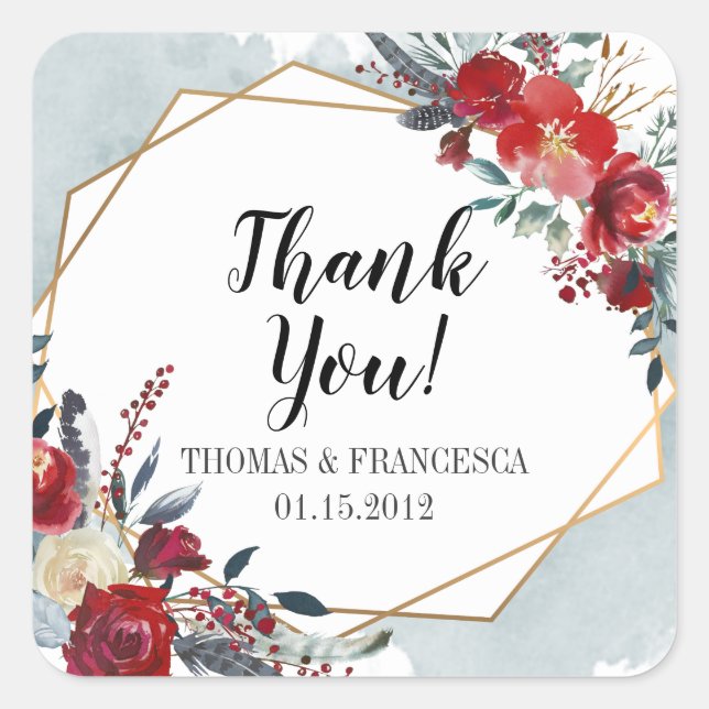 Gold Geometric Boho Floral Wedding Stickers (Front)