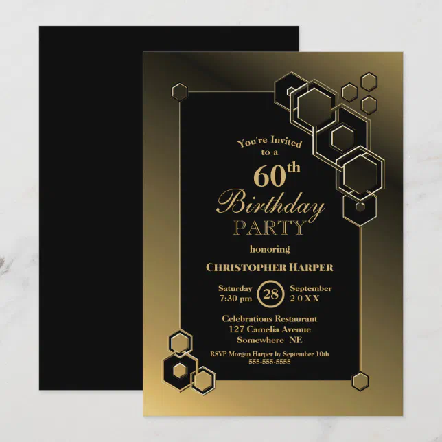 Border Design 60th Gold Geometric Border 60th Birthday Party Invitation | Zazzle