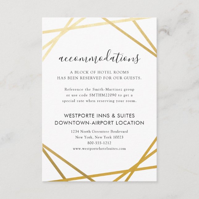 Gold Geometric Border Modern Hotel Info Enclosure Card (Front)