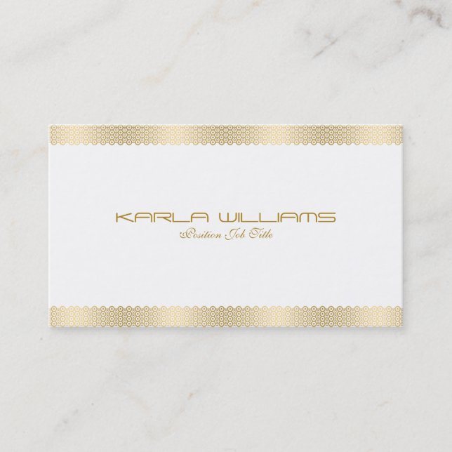 Gold Geometric Border On Plain White Business Card (Front)